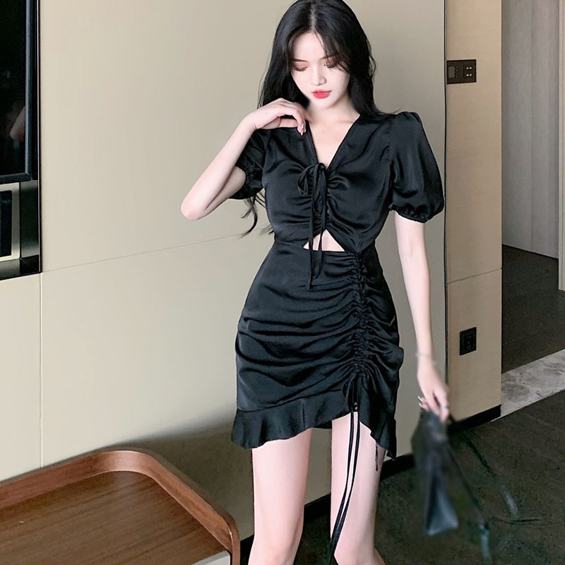 Đầm Tay Phồng Phối Dây Rút Thời Trang Mùa Hè Quyến Rũ Cho Nữ