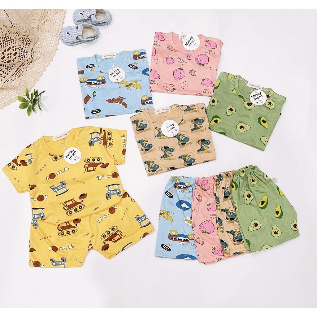  Bộ Quần Áo Cộc Tay Contton Thun Lạnh Mặc Hè Mềm Mịn Mát Co Giãn 4 Chiều Cho Bé 5-17Kg - BCT - HH0250 (hình in
