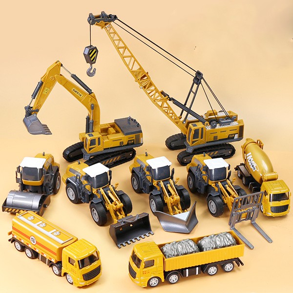 Bộ đồ chơi xe công trình xây dựng bằng sắt và nhựa, gồm rất nhiều xe  kèm vali kéo tiện lợi kích thước lớn