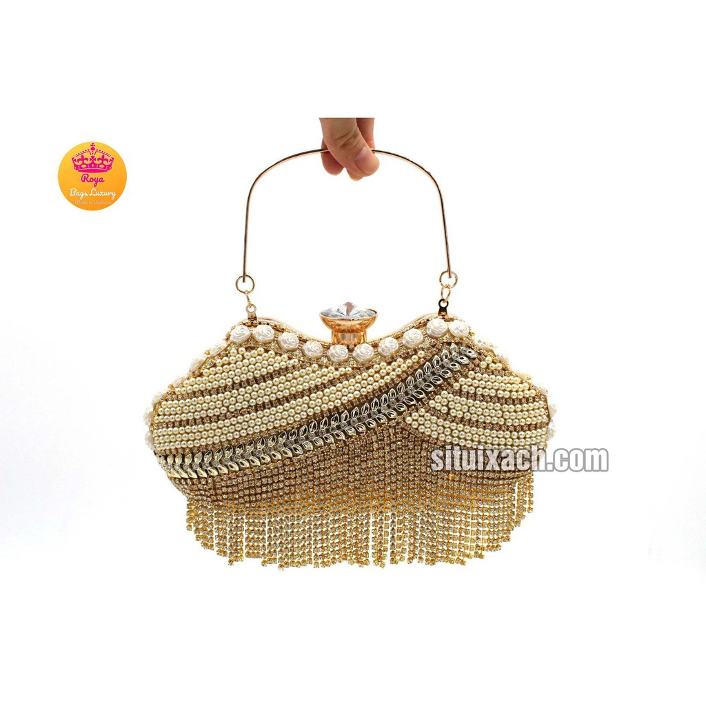 VÍ CẦM TAY ĐÍNH ĐÁ 709-9 đi tiệc SANG TRỌNG, cốp đá FULL HỘP HÌNH THẬT SHOP TỰ CHỤP NHÉ