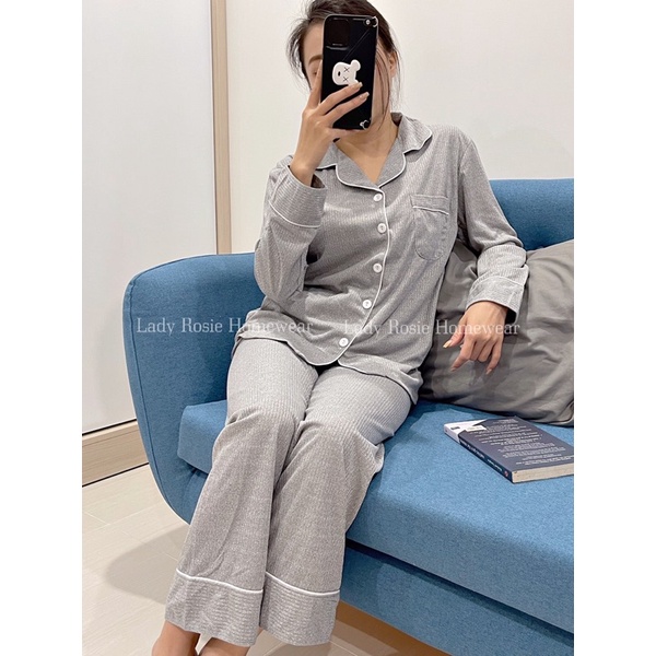 Bộ ngủ pijama nữ dài tay chất liệu 100% cotton màu xám-bộ ngủ thu đông (có bigsize) | BigBuy360 - bigbuy360.vn