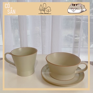 Tô/Đĩa/Cốc gốm sứ nhám lì viền nâu phong cách đơn giản Bắc Âu – B.Decor