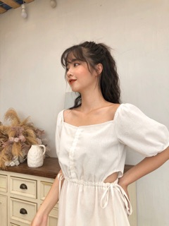 Váy cổ u rút dây eo- hàng kèm video thật