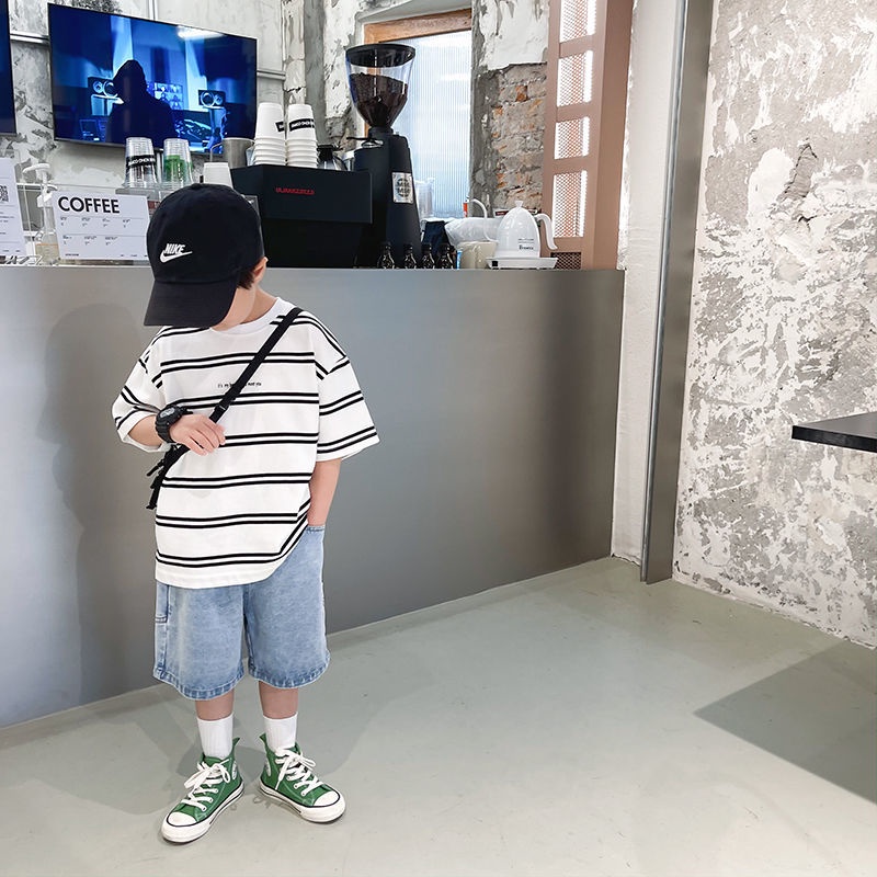 Áo Thun Cotton Ngắn Tay Dáng Rộng Phong Cách Mới Cho Bé Trai