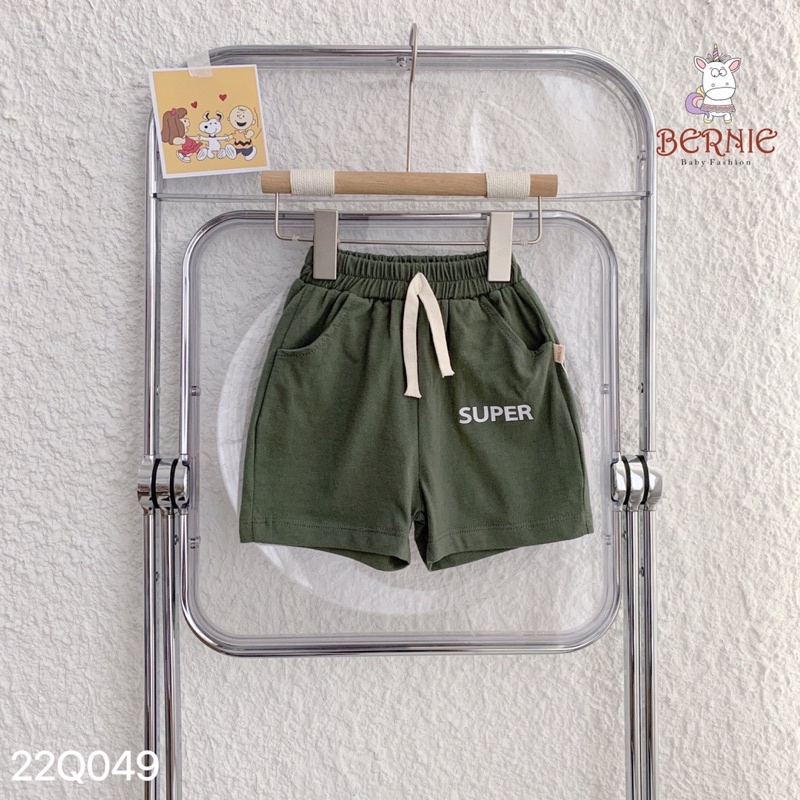 Quần đùi bé trai bé gái Bernie in chữ super cho bé từ 10-21kg-22Q049