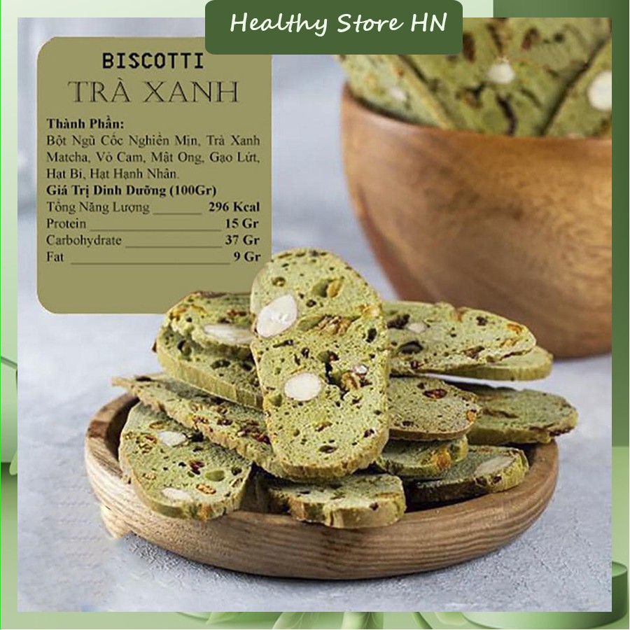Bánh ăn kiêng Biscotti nguyên cám vị matcha, bánh ăn kiêng không đường - B01