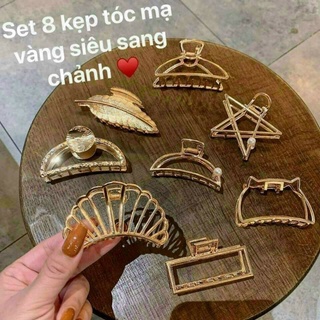 Set kẹp tóc 8 chi tiết mạ vàng siêu sinh phong cách Hàn Quốc