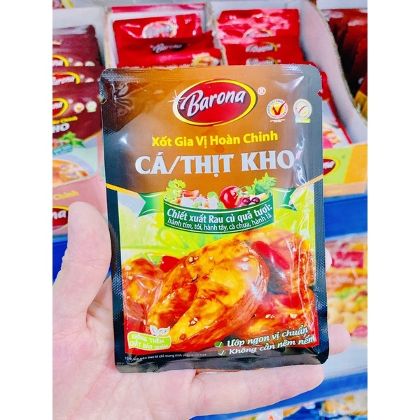 XỐT GIA VỊ HOÀN CHỈNH BARONA Bò kho, Cánh gà chiên mắm, Sườn xào chua ngọt, Cà ri, Cá kho riềng, Thịt/cá kho 80G