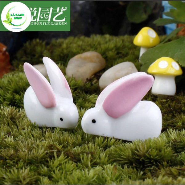 Tiểu Cảnh Thỏ Ngọc Trắng Tai Dài, Phụ Kiện Trang Trí Tiểu Cảnh Terarium, Hồ Cá, Sen Đá