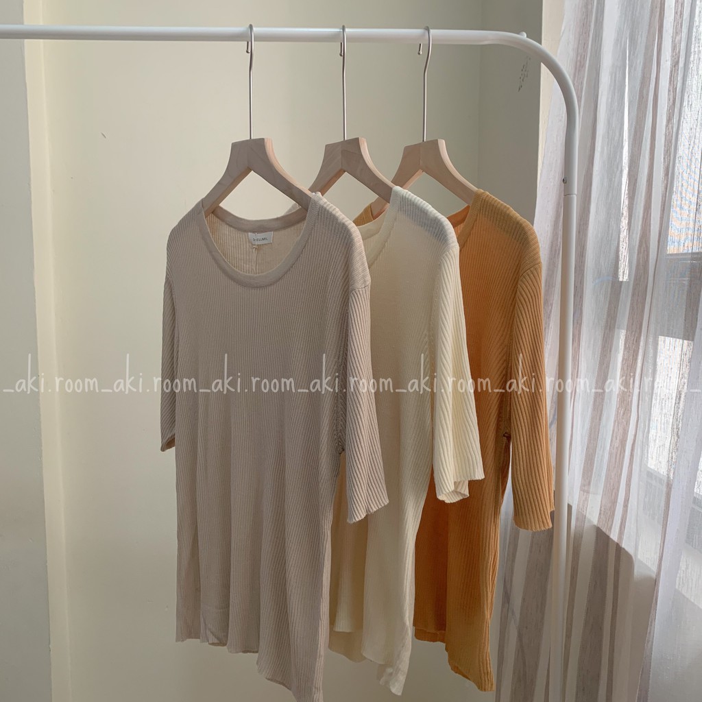 Áo len tăm mongtoghi cộc tay cổ tròn chất mềm rủ