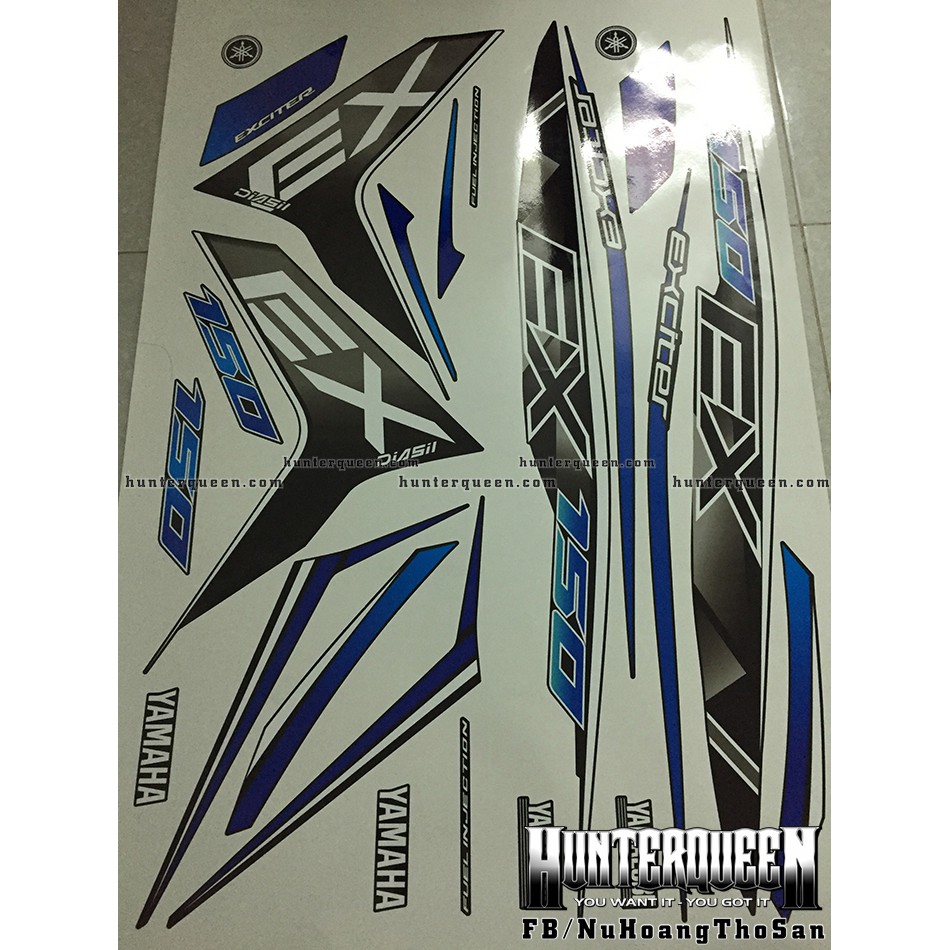 Tem Exciter 150. Tem rời chữ EX, xanh đậm nhạt. Dán xe đen. Xe màu khác vui lòng inbox