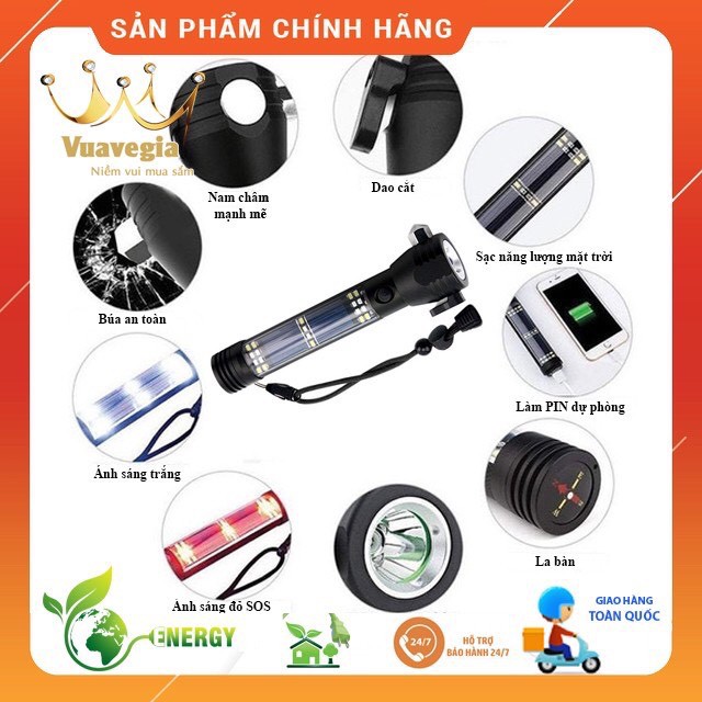 [Loại 1] Đèn pin siêu sáng, đèn bin 11 chức năng SOLAR FLASHLIGHT