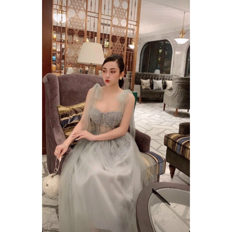 đầm xoè nơ đính đá ( ảnh và video thật 1000% )