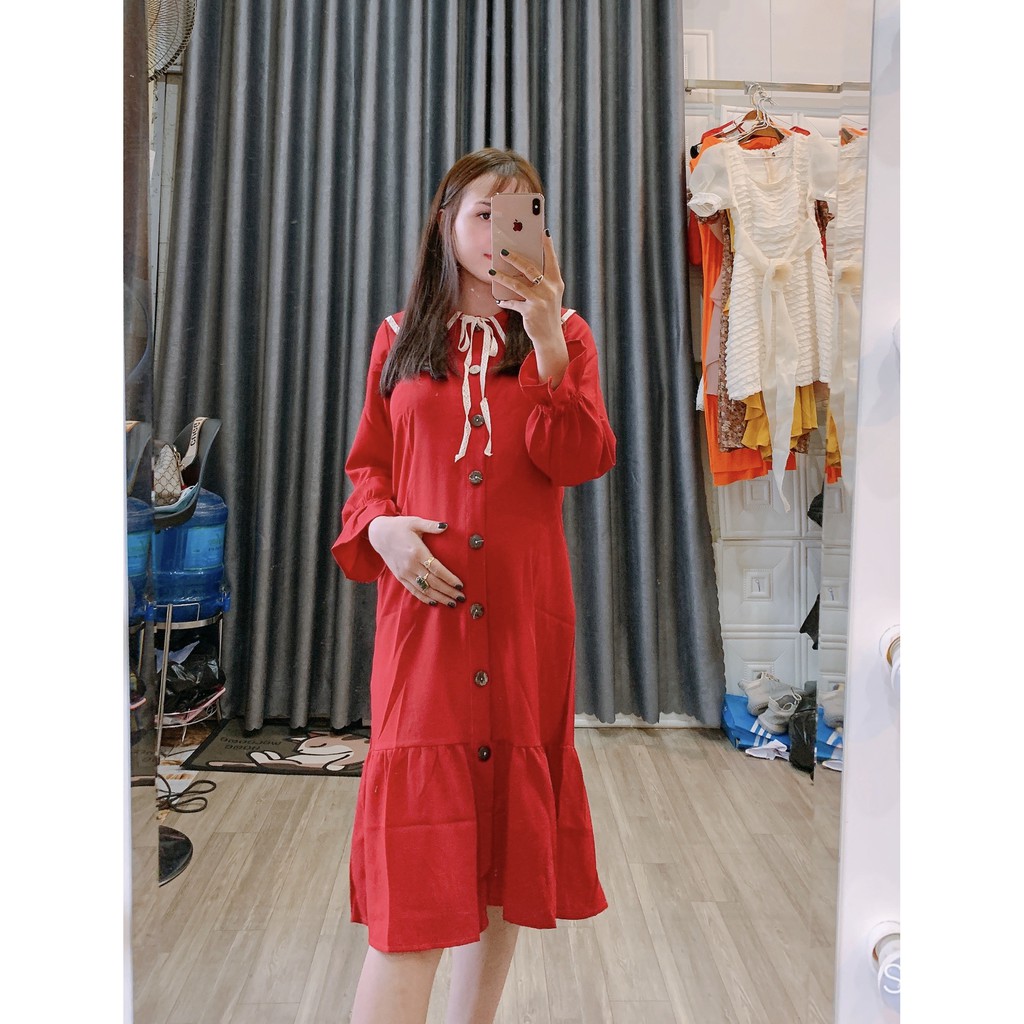 váy bầu thu đông dài tay V226