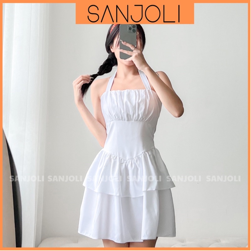 Váy Cổ Yếm SANJOLI Đầm Body Dự Tiệc Dáng Xòe Xếp Tầng Cột Dây Thiết Kế Hở Lưng VD032