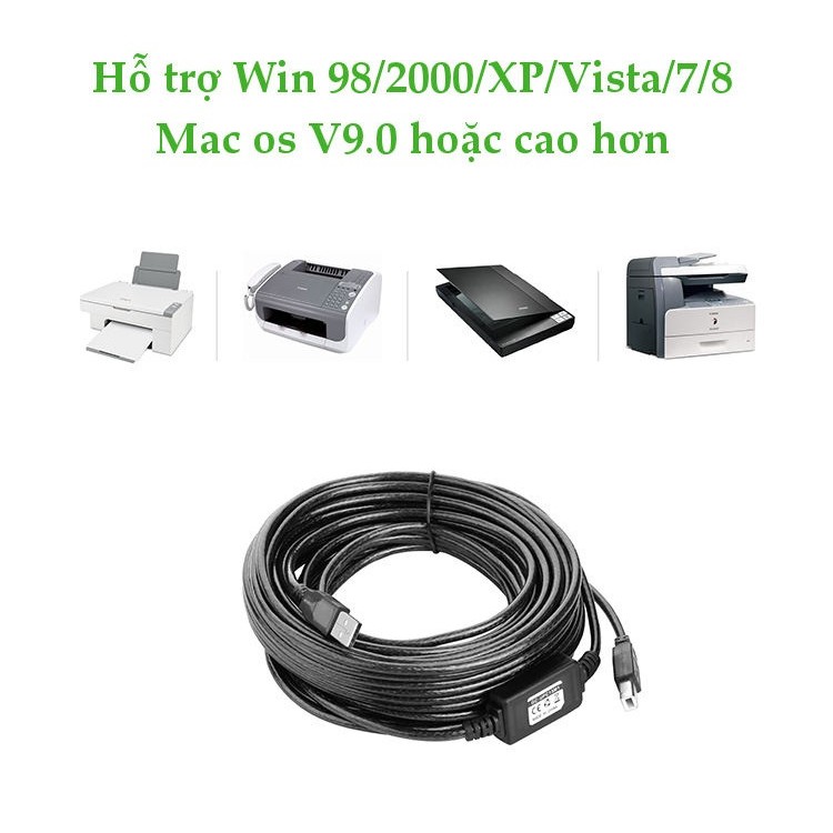 Cáp máy in USB 2.0 dài 10m có IC khuếch đại chính hãng UGREEN 10374