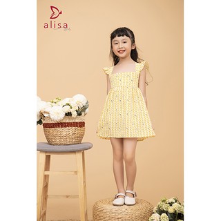 Alisa_Đầm họa tiết hoa vàng đối xứng