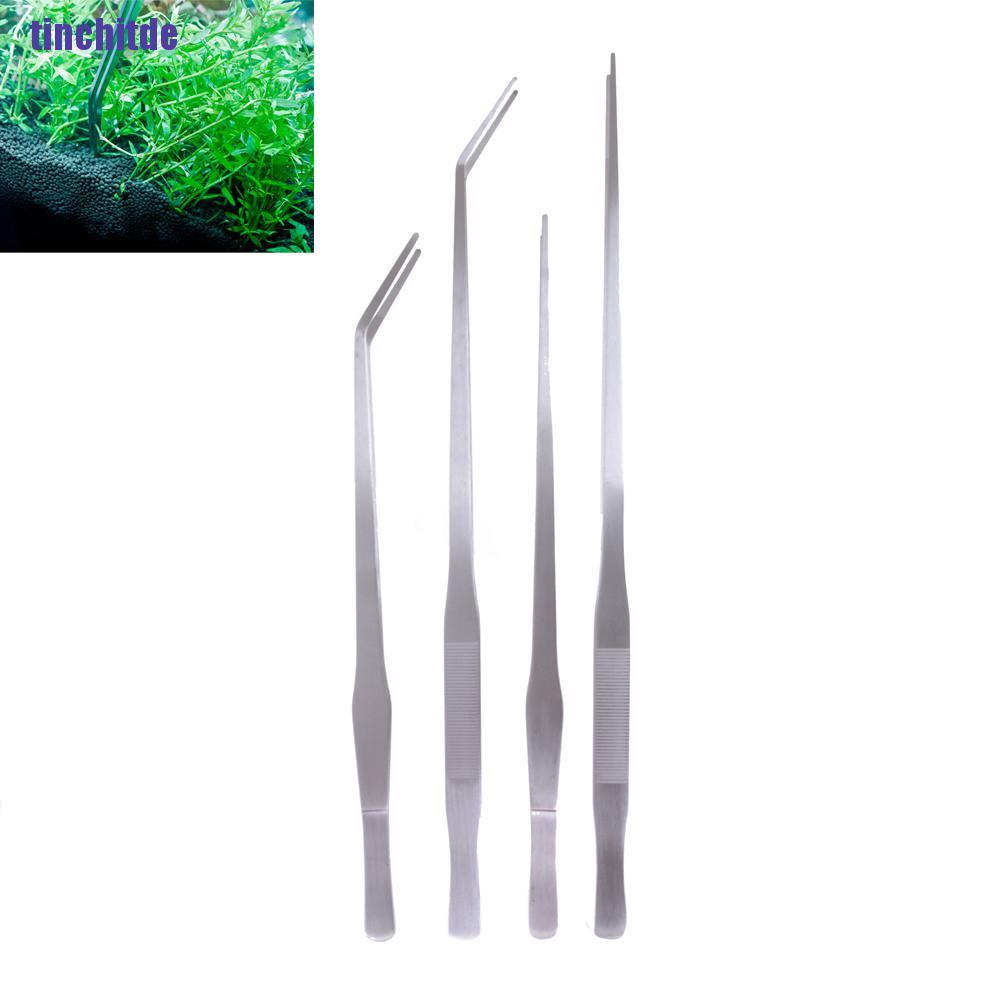 [Tinchitde] 38/48Cm Aquarium Live Tank Curve Plant Long Tongs Stainless Steel Tweezers [Tin]