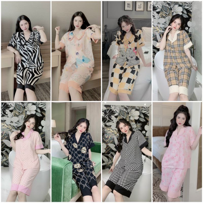 Bộ mặc nhà cộc lửng, bộ pijama lụa satin cao cấp tay ngắn quần lửng siêu hot 2021