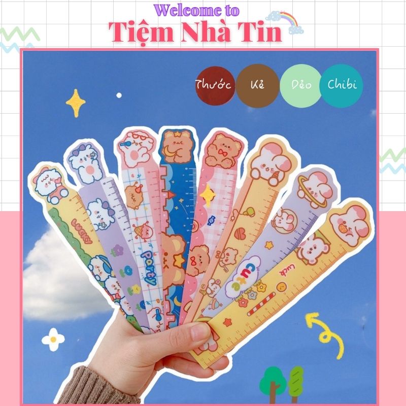 Thước kẻ dẻo có thể uốn cong, thước kẻ học sinh chiều dài 15cm cute dễ thương đồ dùng học tập làm quà tặng học sinh TK01