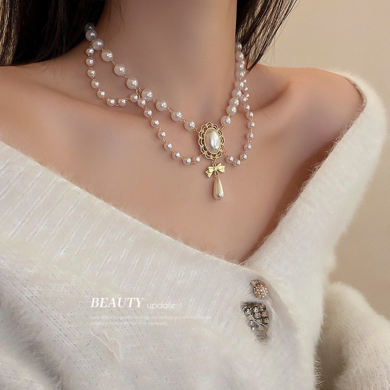 Dây chuyền mặt hình giọt nước đính đá ngọc trai pha lê nhân tạo phong cách Hàn Quốc thời trang