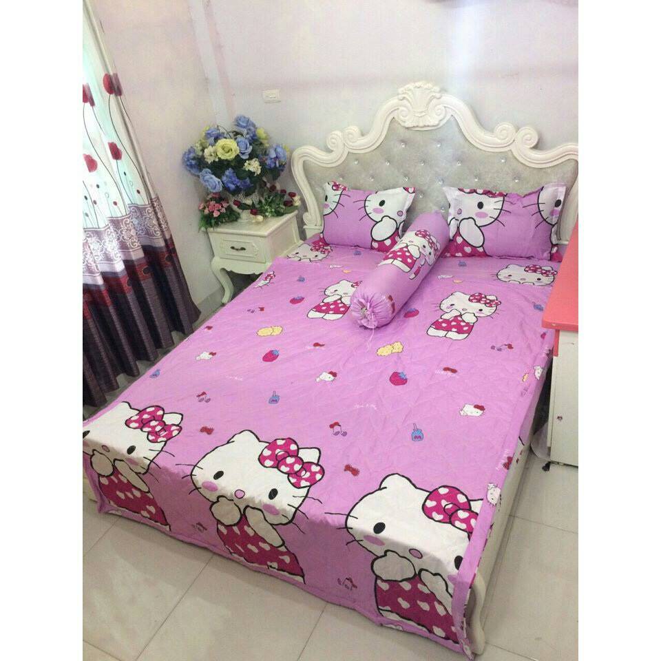 SALE 69K Bộ ga gối poly 1,6m HELLO KITTY CHẤM BI TO