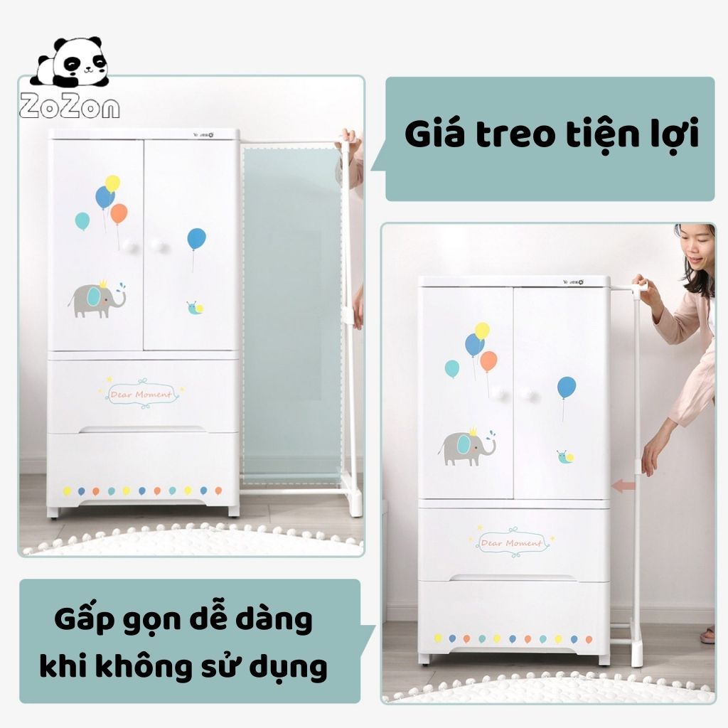 Tủ Đựng Quần Áo Cho Bé Zozon,tủ Nhựa Đựng Đồ Chơi, Mỹ Phẩm Mini Cho Trẻ Em ,em Bé Sơ Sinh 3,4,5,6 Ngăn 2 Cánh Có Bánh Xe