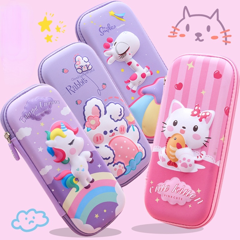 Hộp bút ví bút 3D cao cấp chống nước hình ô tô phi hành gia Ngựa Pony đáng yêu cho học sinh tiểu học