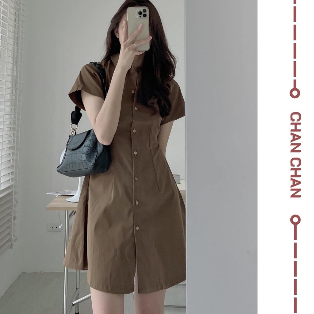 Váy Đầm Sơ Mi Chất Thô Mềm Có Chun Lưng
