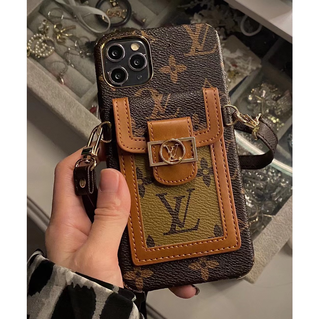 Ốp Điện Thoại Da Ngăn Đựng Thẻ/ Dây Đeo Iphone 14 13 12Pro Max 12mini Iphone 6 6s 7plus 8 + Iphone11 11pro