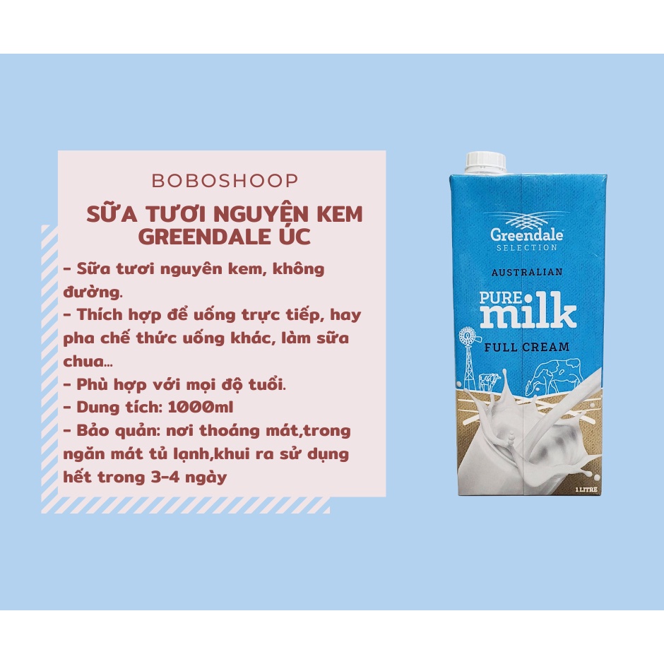 SỮA TƯƠI NGUYÊN KEM GREENDALE ÚC 1L