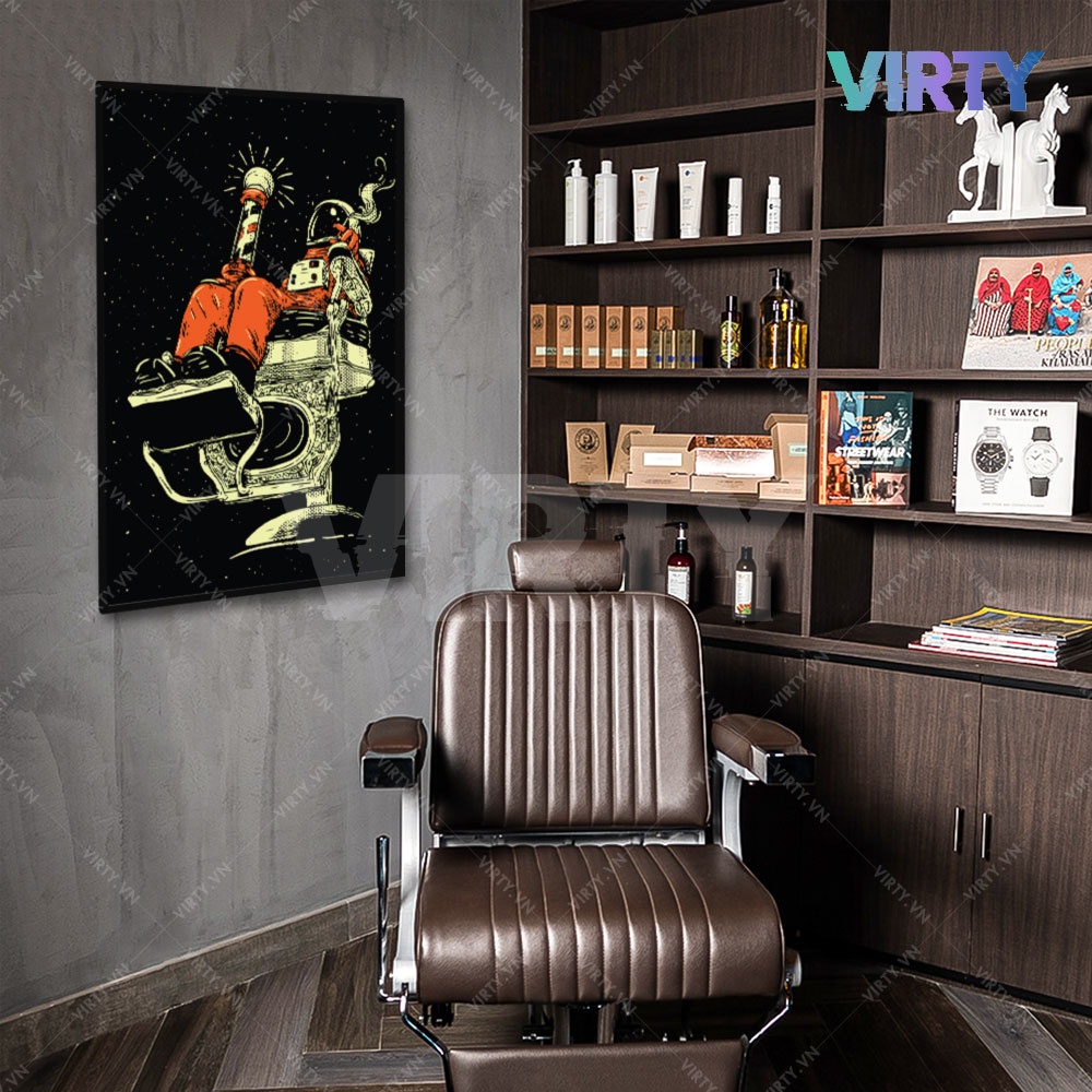 Tranh treo tường trang trí quán cắt tóc BARBER SHOP 2 kèm khung composite VIRTY Tranh Canvas decor shop, cửa hàng