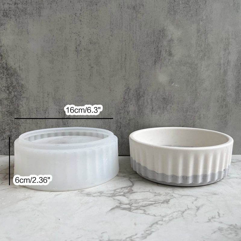 Khuôn Silicone Làm Chậu Hoa Bằng Nhựa Resin Hình Tròn Kẻ Sọc DIY