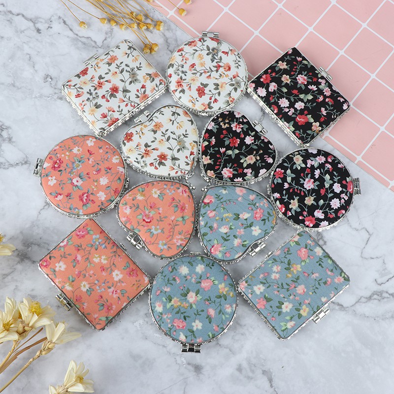 Hộp Đựng Mỹ Phẩm Hai Mặt Mini Họa Tiết Hoa Phong Cách Vintage