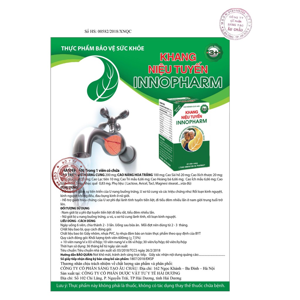 Khang Niệu Tuyến Innopharm 3+ hỗ trợ điều trị U xơ, U nang buồng trứng (Hộp 60 viên)