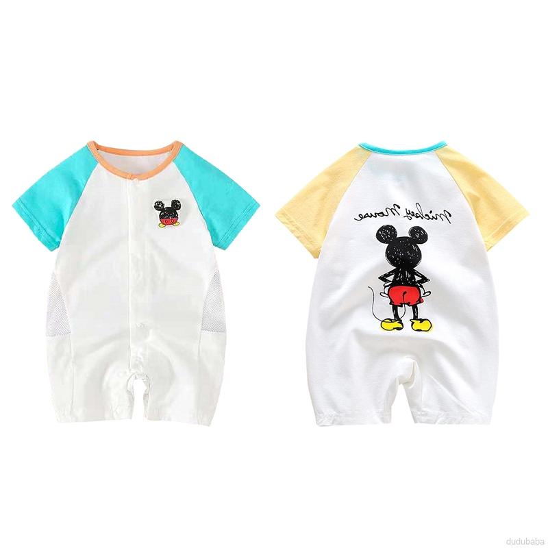 Áo Liền Quần Ngắn Tay Hình Chuột Mickey Cho Bé