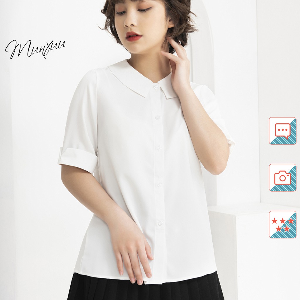 Áo sơ mi nữ trắng công sở MUNXUU, thiết kế cổ sen mềm mại nữ tính - SP08
