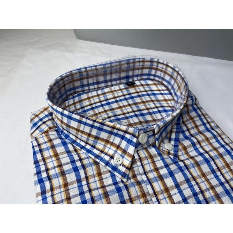 Áo sơ mi Nam Công sở  Ngắn tay màu Xanh vàng caro  F978, FX257