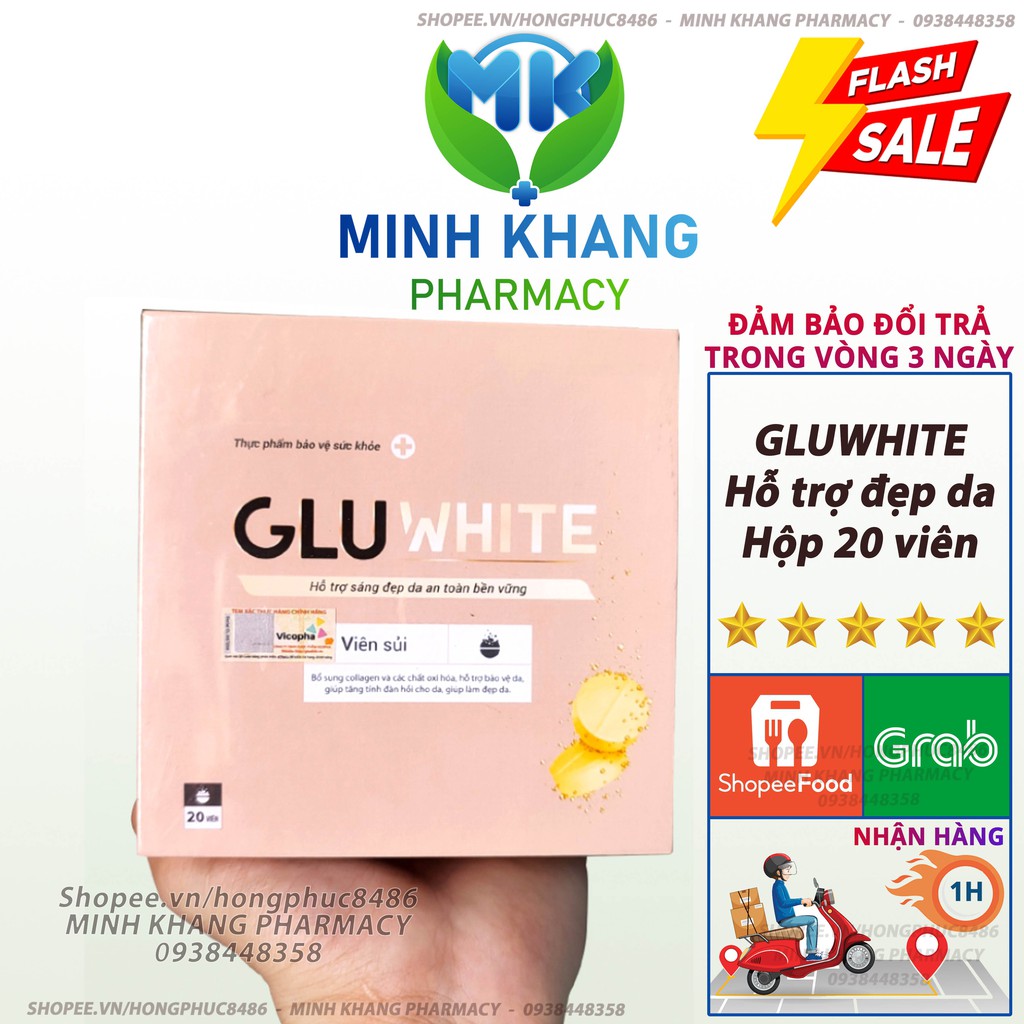 Viên sủi Gluwhite ⚡CHÍNH HÃNG⚡ Hộp 20 viên - giúp da trắng sáng, da đẹp, căng mịn khỏe đẹp