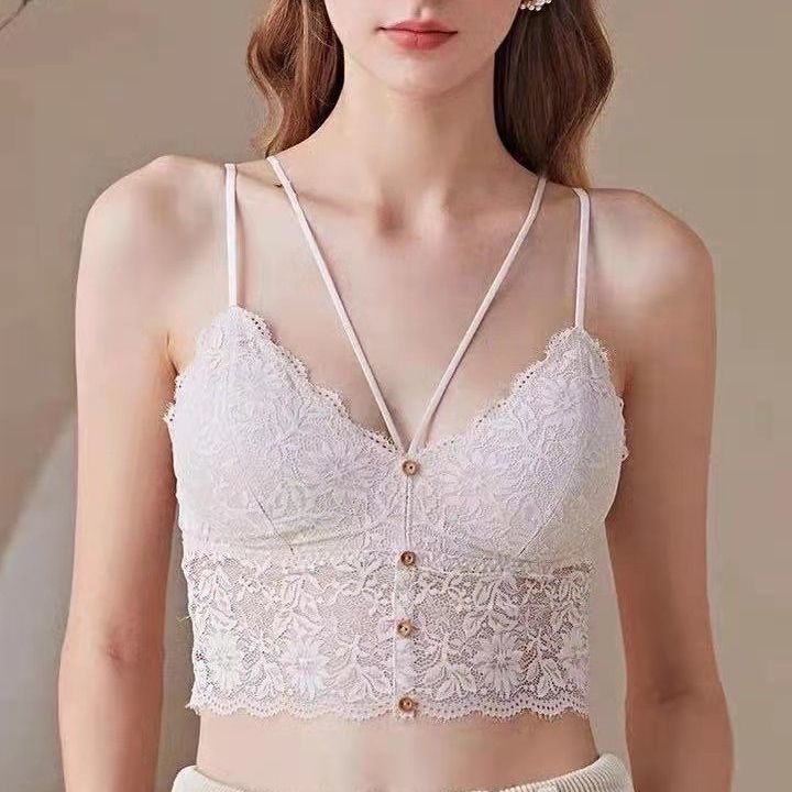 Bralete nữ, áo hai dây nữ ren hoa dáng áo croptop nữ đính khuy có đệm mút ngực dày dặn, hàng Quảng Châu | BigBuy360 - bigbuy360.vn