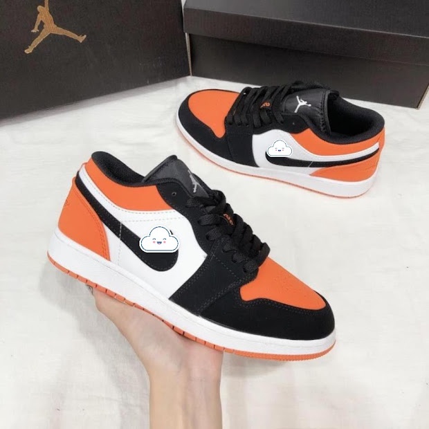 Giày Jordan 1 Cổ Thấp Cam Đen, Giày JD 1 Cam Đen Nam Nữ Bản Cao Cấp Full Box + Bill