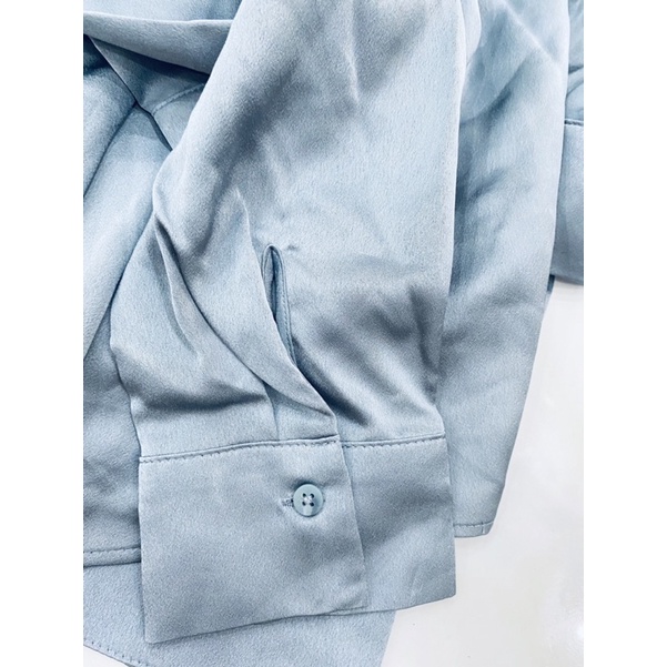 Sơ mi Hàn satin xanh ghi