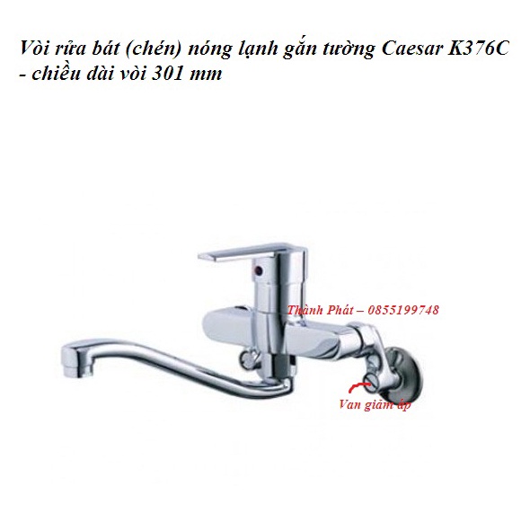 Vòi rửa bát (chén) nóng lạnh gắn tường Caesar K376C - chiều dài vòi 301 mm, vòi bếp