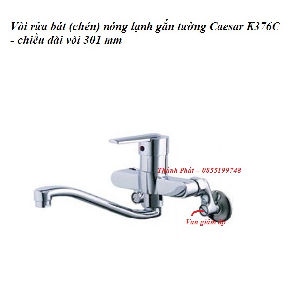 [CHÍNH HÃNG] Vòi rửa bát (chén) nóng lạnh gắn tường Caesar K376C - chiều dài vòi 301 mm, vòi bếp