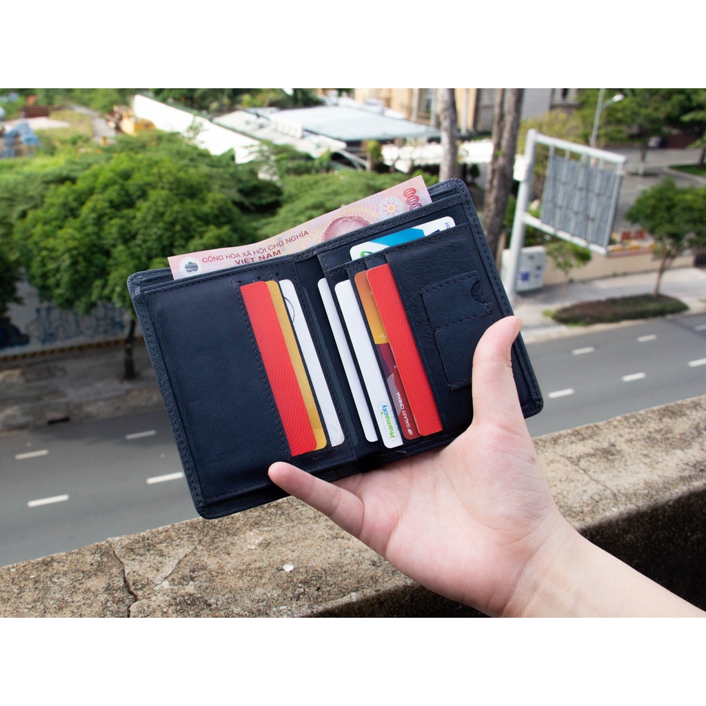 Ví da đứng Laffy Handcrafted Wallet HAVIAS Xanh Navy