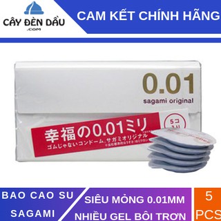 Bao cao su Sagami Original 0.01mm - Hộp 5 cái siêu mỏng cực nhẹ mang lại cảm giác chân thật nhất
