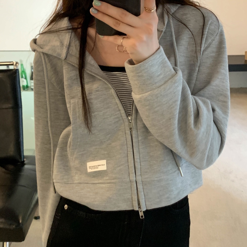 Áo khoác nỉ nữ chất đẹp 2022, áo khoác cardigan hoodie zip tay dài croptop màu hồng, xám, xanh