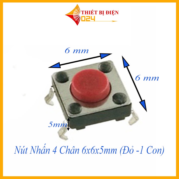 Combo 10 Nút Nhấn 4 Chân 6x6x5mm (Đỏ)