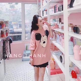 Áo phông thụng Mickey dáng dài - bầu bí bon chen thoải mái