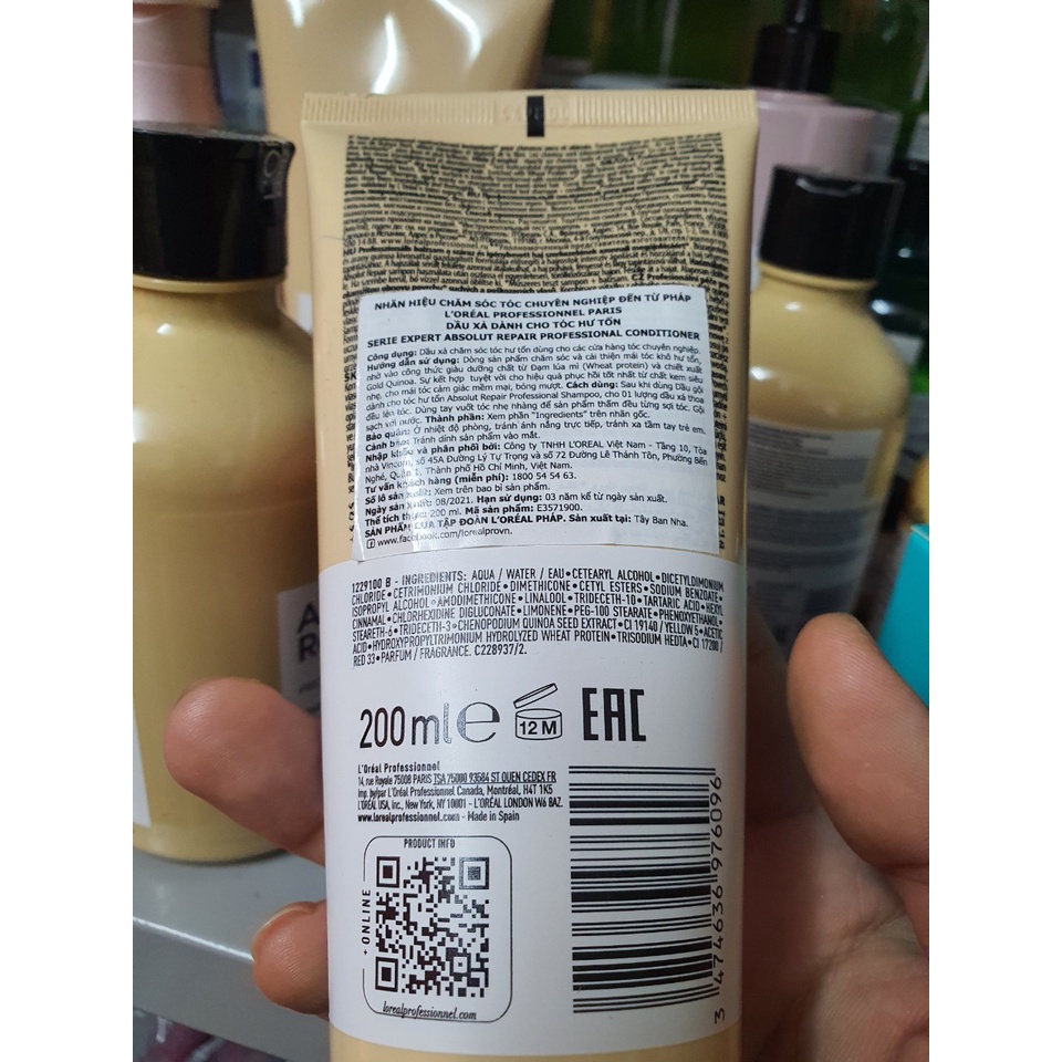 Combo gội xả Loreal Professionnel phục hồi tóc hư tổn Serie Expert Absolut Repair Gold 300ml-200ml